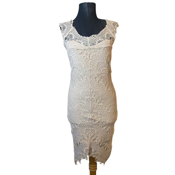 Free People Intimately Peekaboo Ivory Lace Hi-Low Slip Sheath Dress Small - Picture 4 of 15